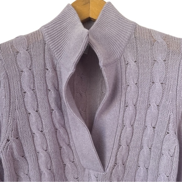 Evelyn Grace Lilac Cable Knit Split V-Neck Cashmere Sweater Medium - Picture 2 of 6